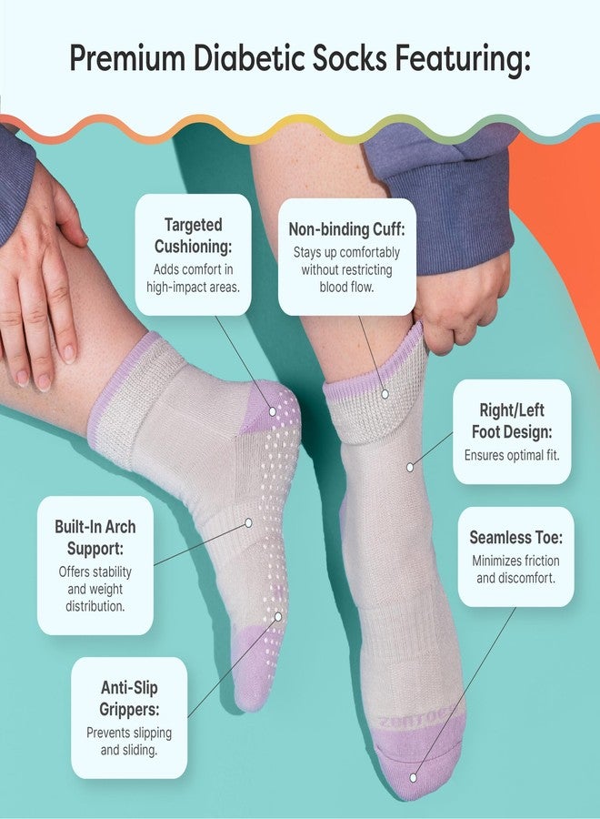 ZenToes Diabetic Socks for Women & Men | 2 Breathable Pairs with Arch Support | Non-Binding Cuff to Promote Circulation | Seamless Toe & Moisture Control Design | Large, Purple & Blue - Image 3